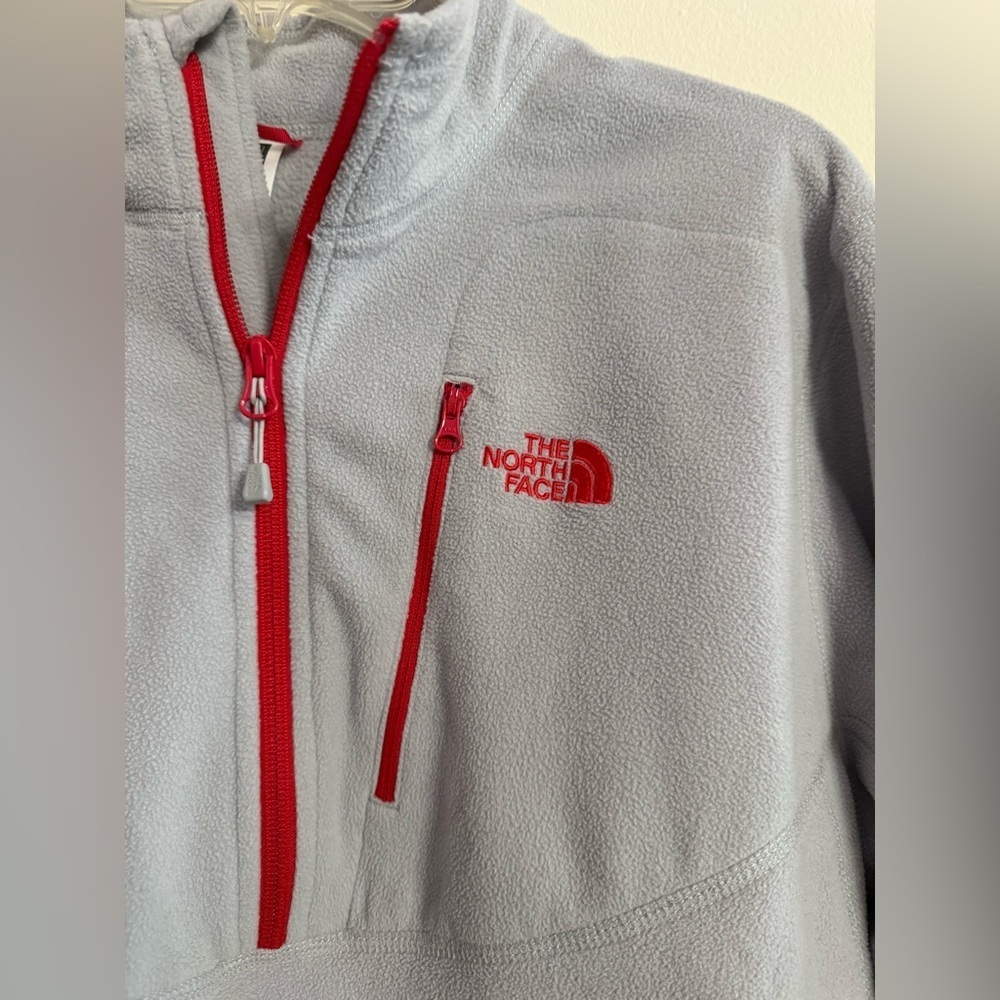 The North Face Gray Red Quarter Zip Fleece Lined Pullover Men's size Large L - Picture 3 of 4